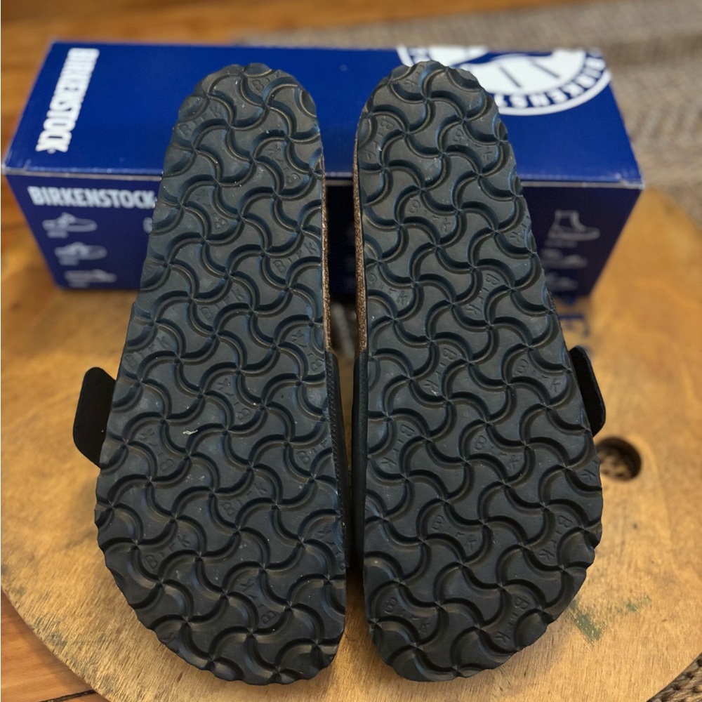 Birkenstock Madrid Big Buckle Nubuck Leather Black Sandals Gold 7 7.5 38 - Picture 3 of 6